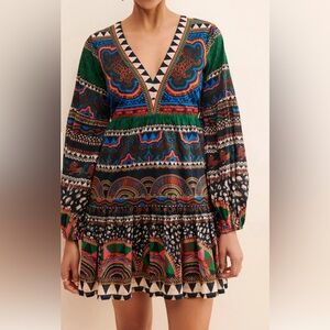 FARM RIO X Anthropologie Medium V-Neck Multicolor Printed Tunic Mini Dress